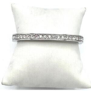 Chrome Rounded Square Clear Rhinestone Hinged Bangle
